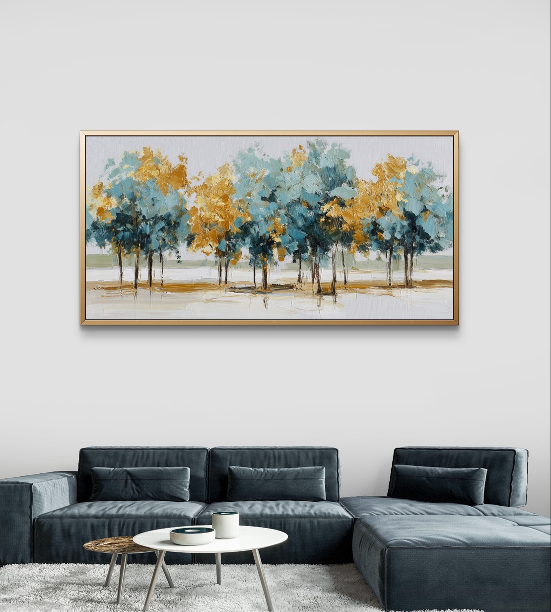 קנבס טבע מודרני עם שדרת עצים תכלת וטורקיז