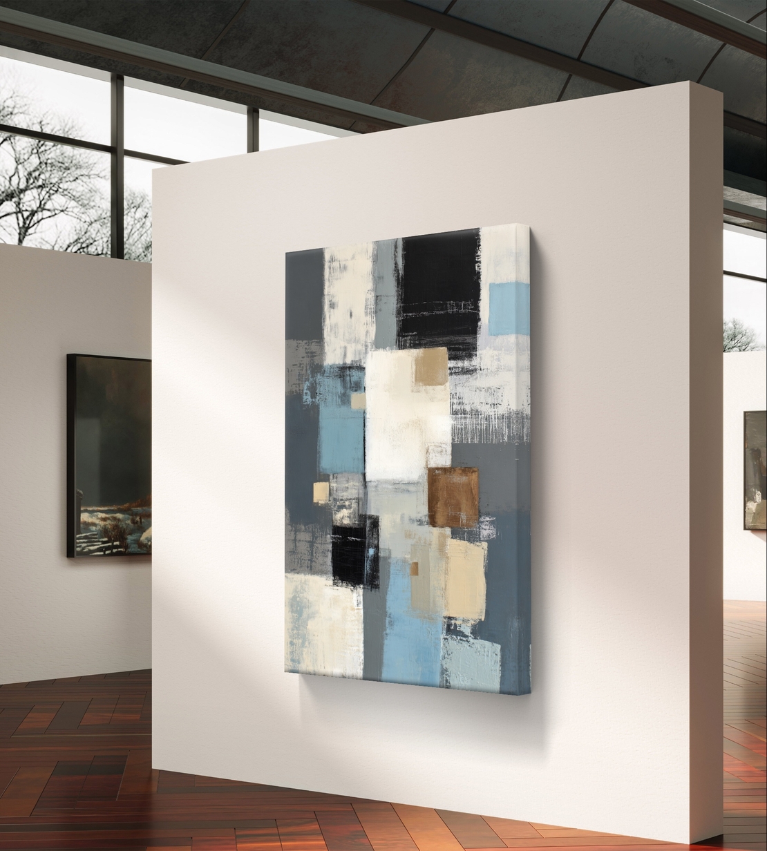 אמנות קנבס מינימליסטית בגווני כחול ואפור מבית תכשיט לבית