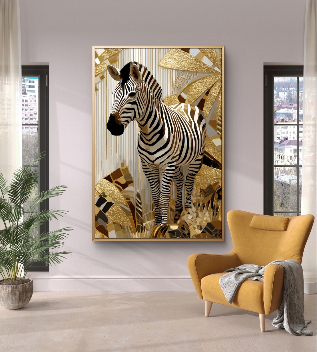 ספארי זהב – תמונת קנבס זברה יוקרתית בגווני שחור וזהב | CT2221