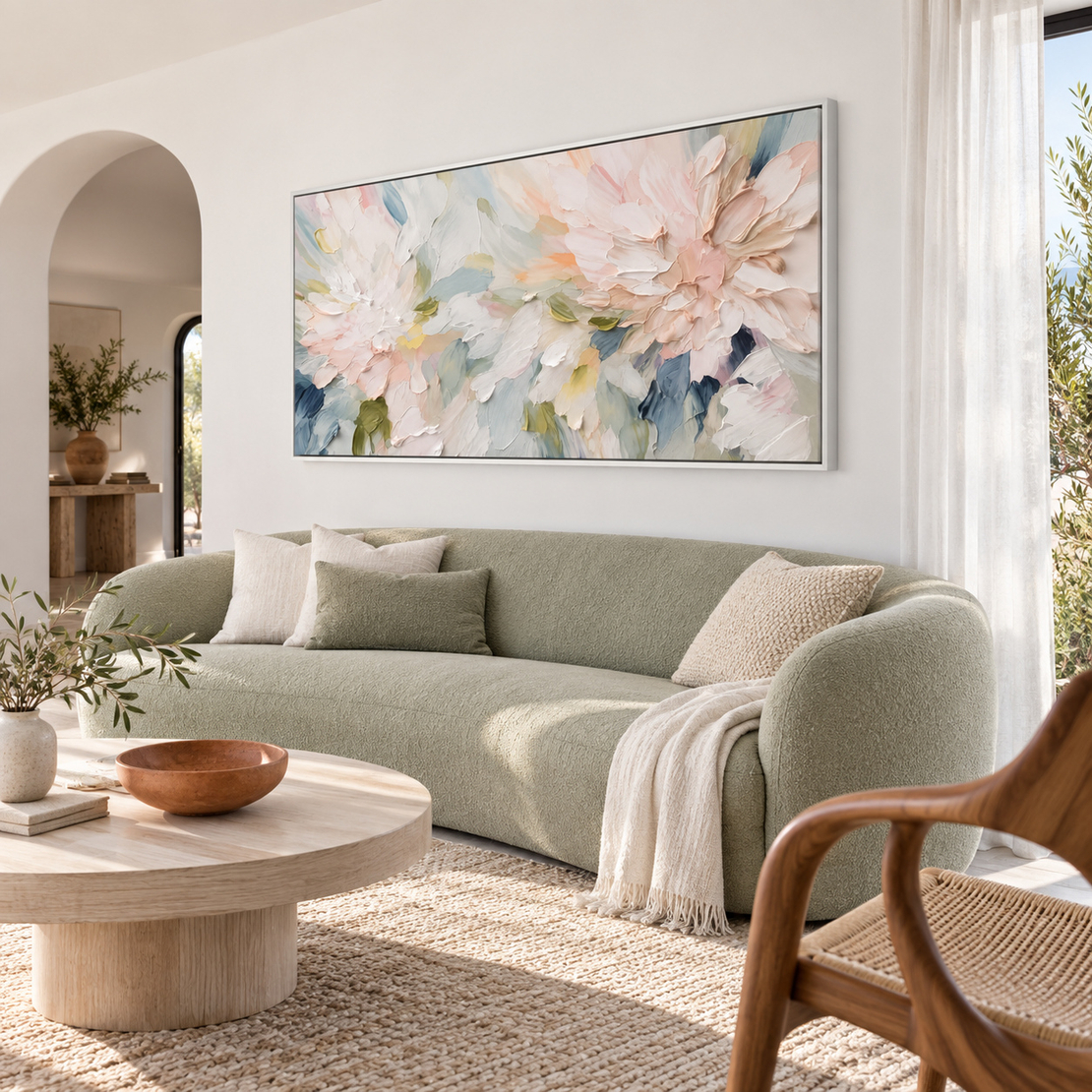 תמונת קנבס אבסטרקט פרחים בגווני פסטל ורוד ותכלת | דגם DL6772