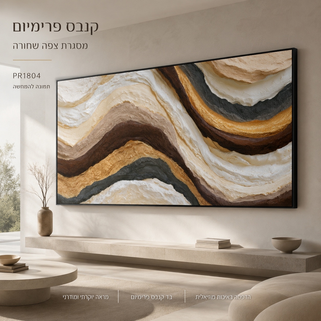 תמונת קנבס פרימיום במרקם בולט דגם שכבות זהב טבעיות PR1804