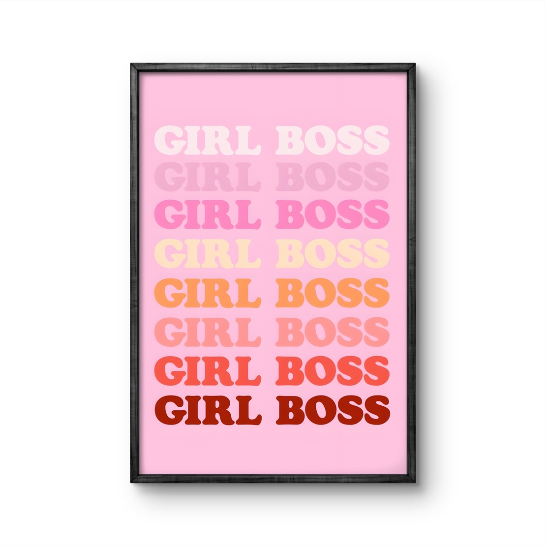 תמונה של הביטוי GIRL BOSS בצבעי ורוד, כתום ואדום בעיצוב טיפוגרפי רטרו, מתוך קולקציית NEXTGEN.