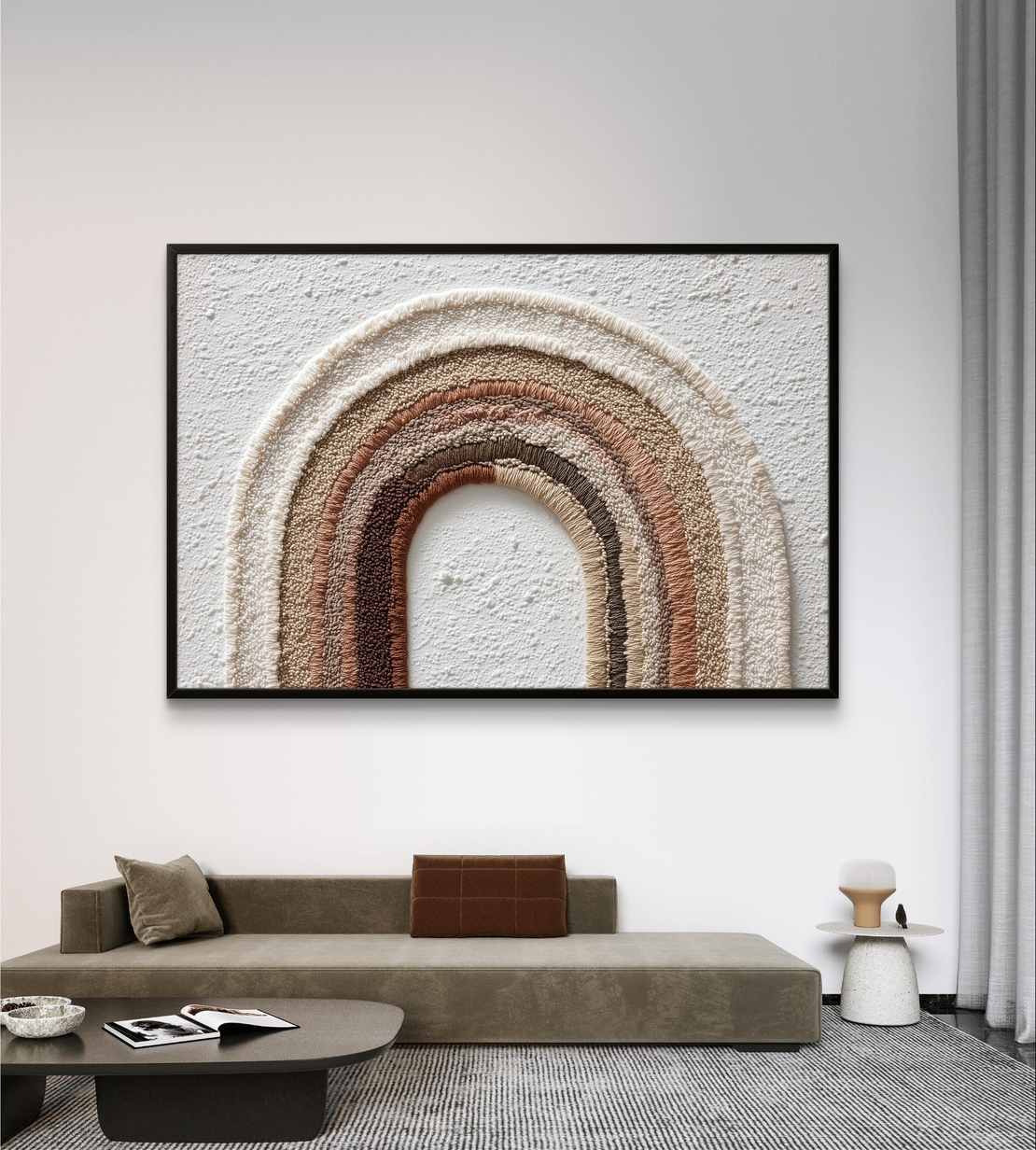 תמונת קנבס עם קשת מינימליסטית בגווני שמנת וחול בעיצוב רגוע