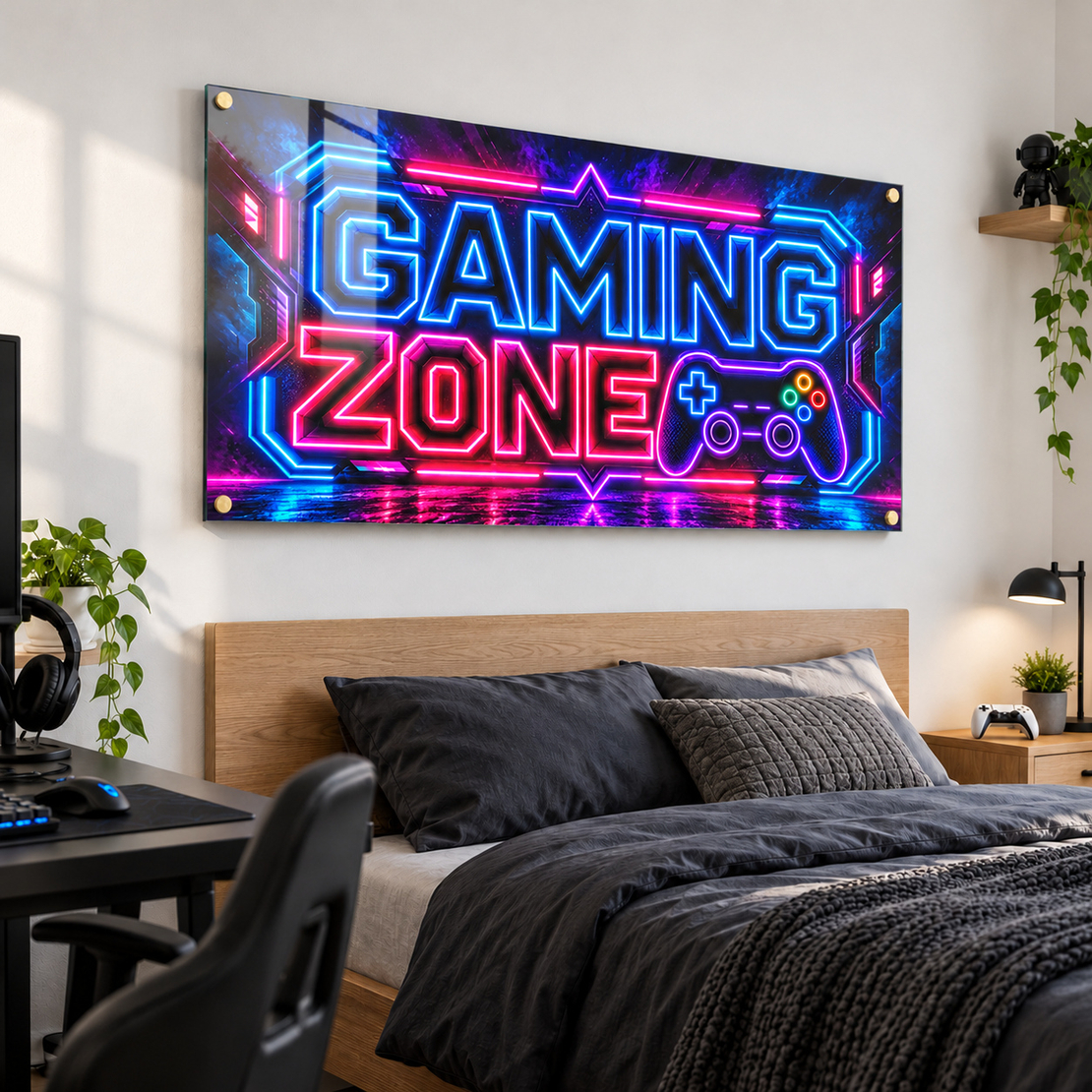 תמונת זכוכית GAMING ZONE בניאון | דגם GG7773