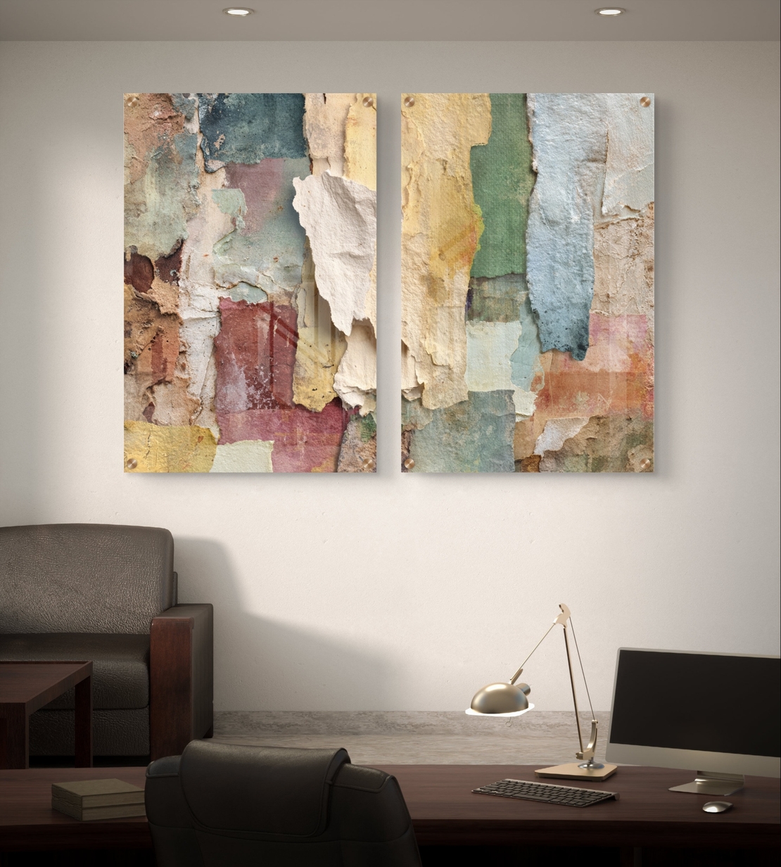 תמונת זכוכית זוגית אבסטרקטית עם שכבות צבע וטקסטורה טבעית בהדפסה חלקה