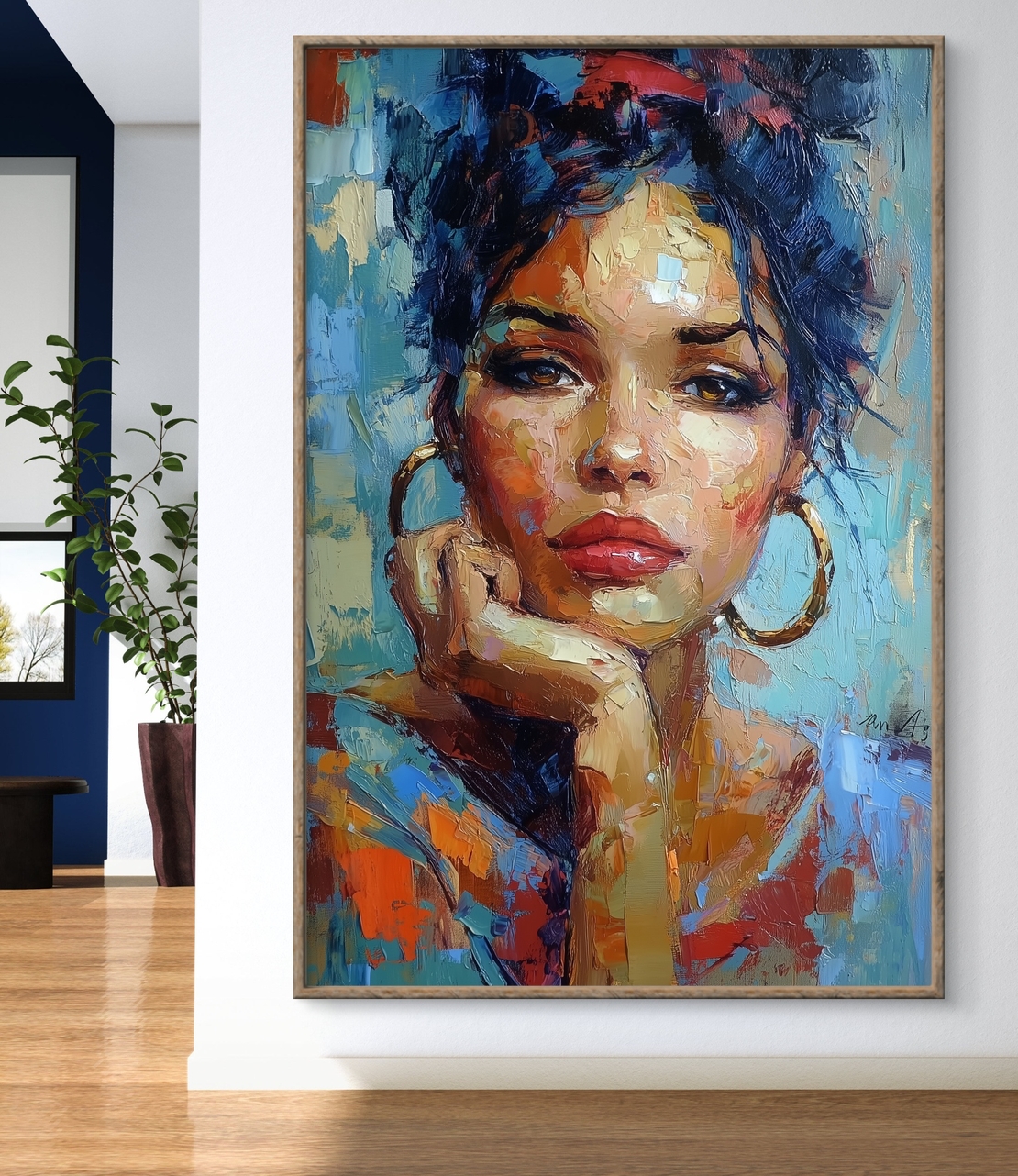 תמונת קיר קנבס דיוקן נשי בסגנון אבסטרקטי צבעוני