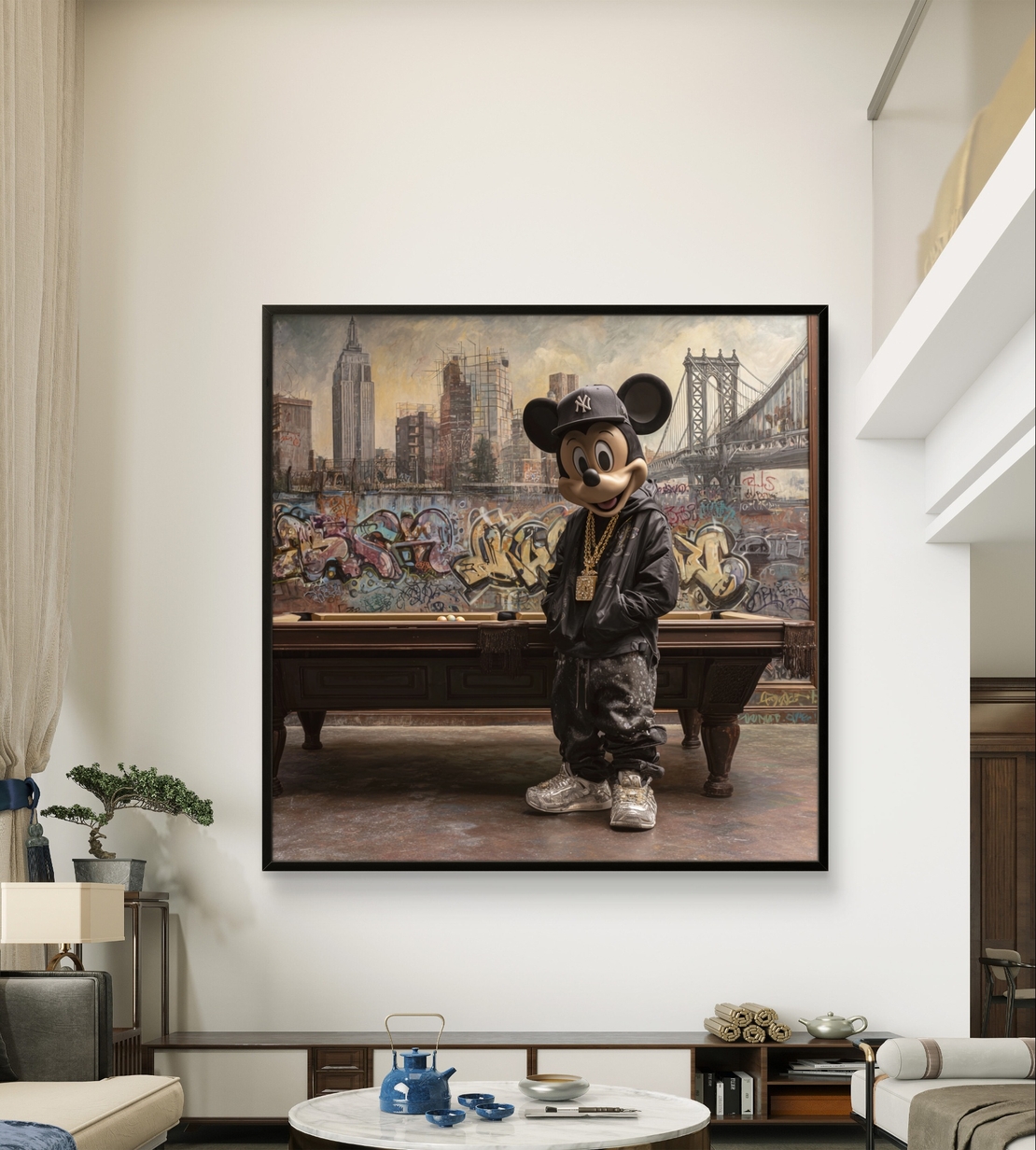 יצירת אמנות פופ ארט מודרנית בסגנון רחוב אמריקאי.