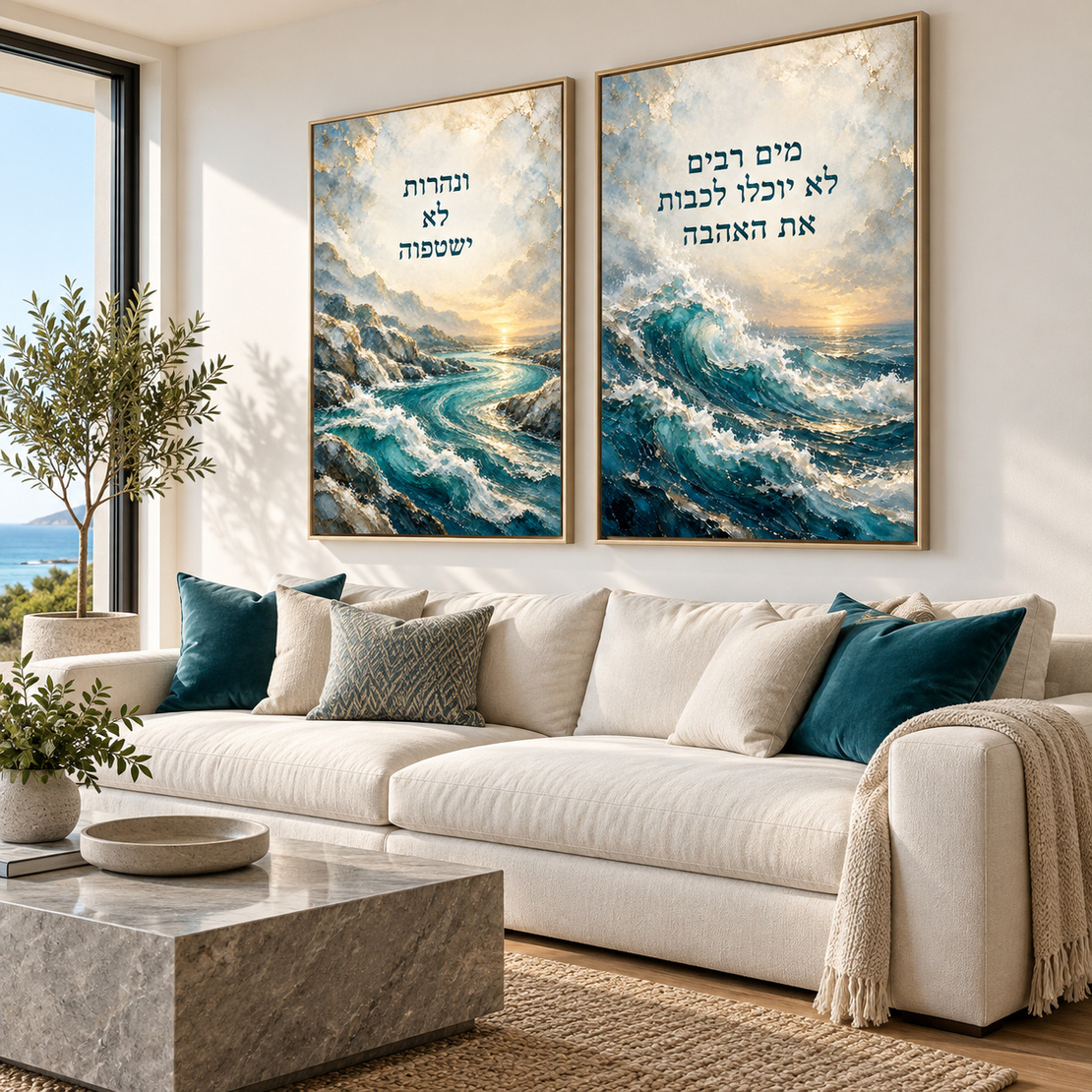 זוג תמונות קנבס מים רבים לא יוכלו לכבות את האהבה | דגם RB2984