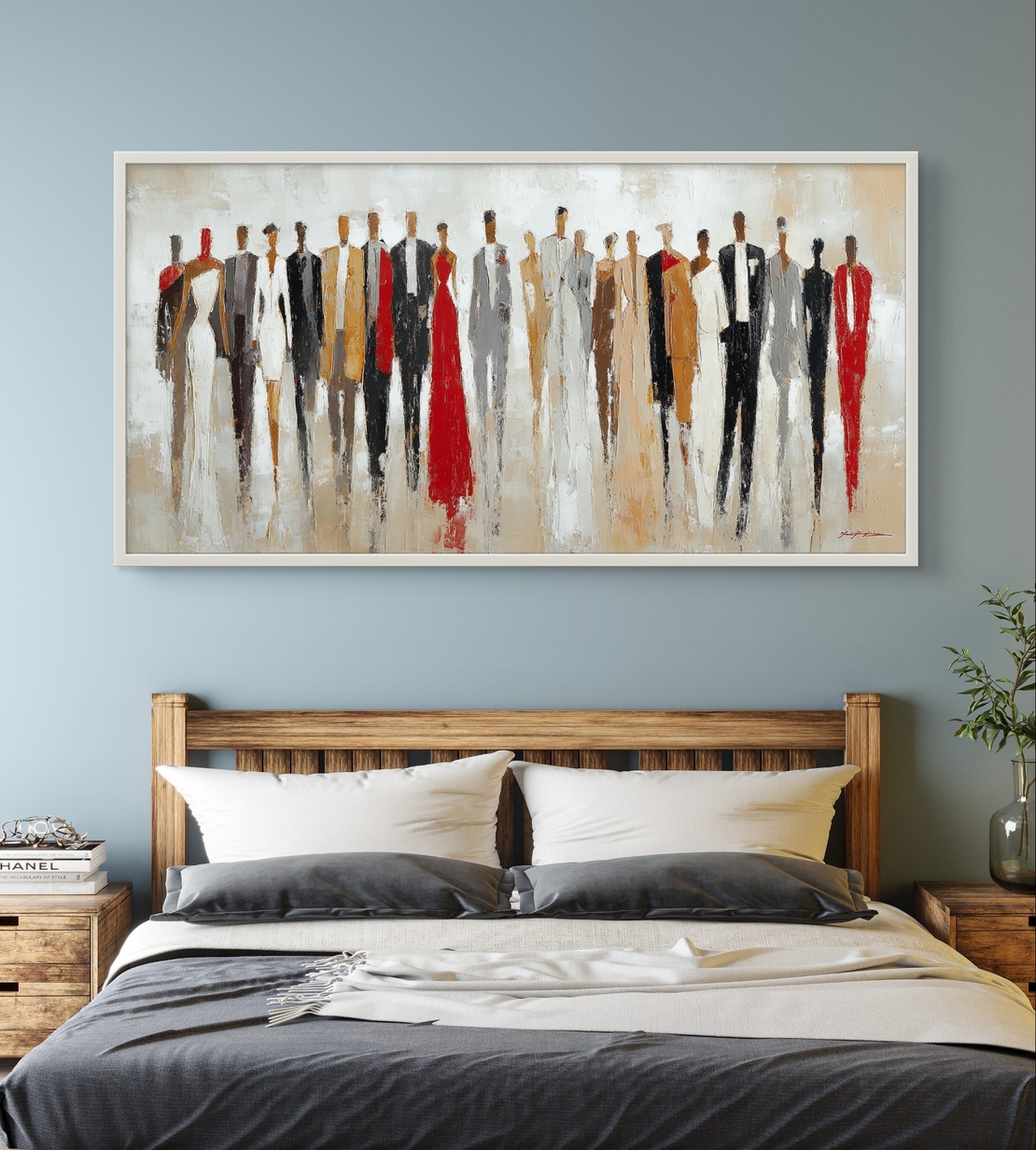 אמנות קיר מודרנית עם שורת דמויות אופנתיות