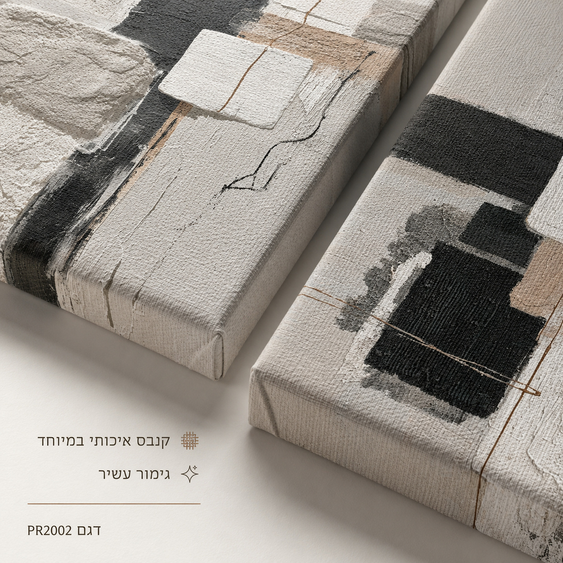 זוג תמונות קנבס פרימיום במרקם בולט דגם שכבות אבן מונוכרום PR2002