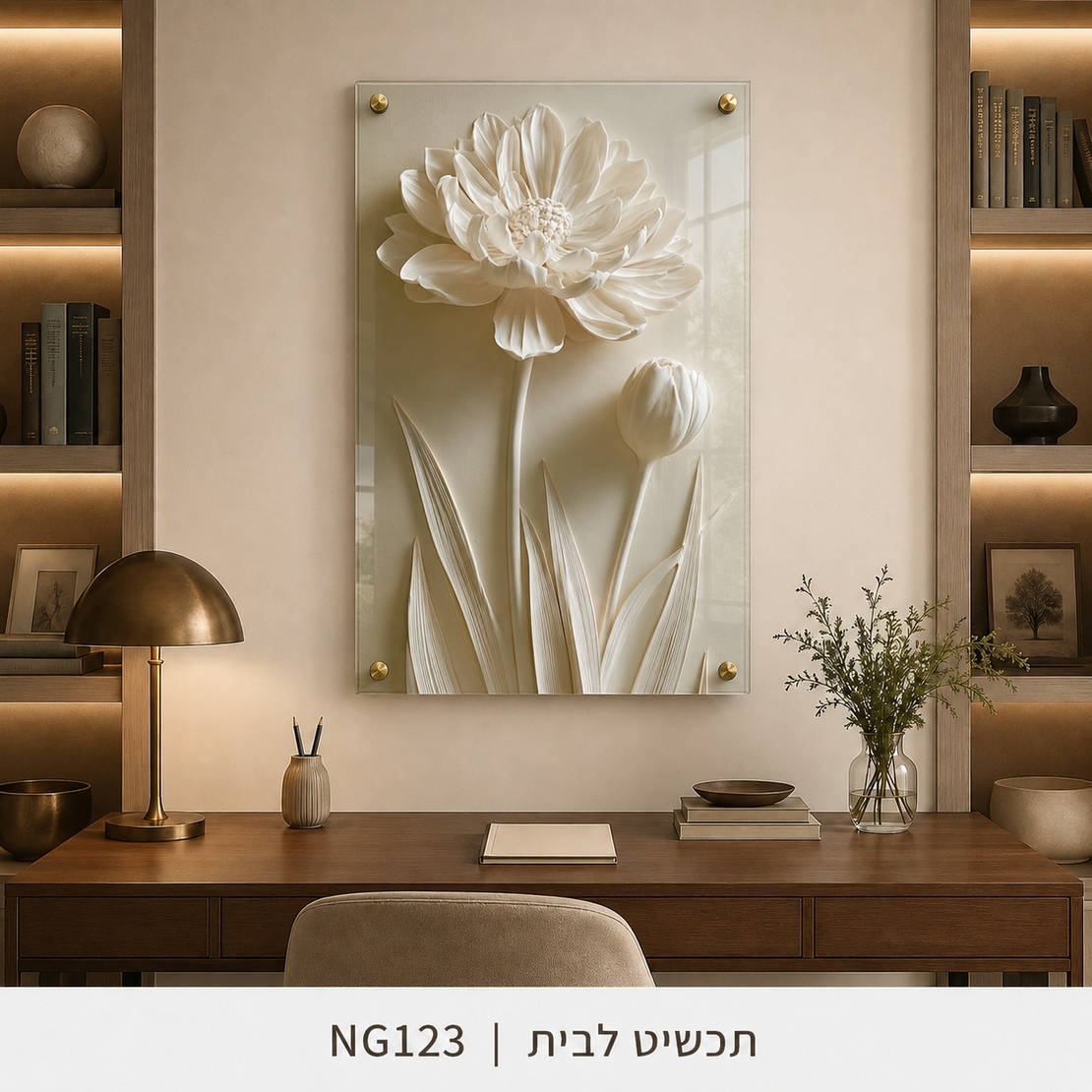 פריחת שנהב עדינה – תמונת זכוכית פרחונית מינימליסטית | NG123