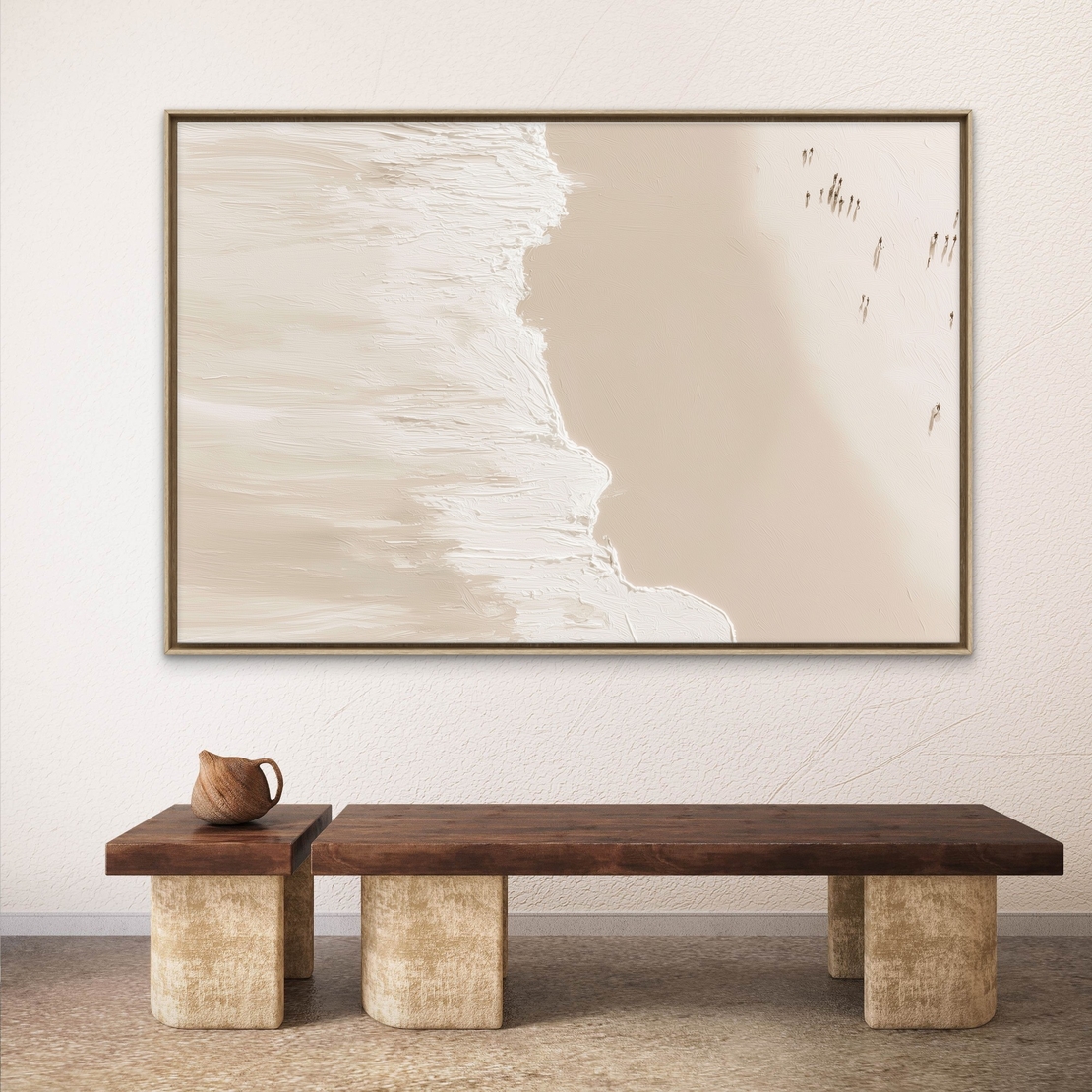 תמונת קנבס של חוף בצבעי שמנת עם גלים לבנים מודפסים בהדפסה חלקה ללא תבליט – NEXTGEN BY BAR