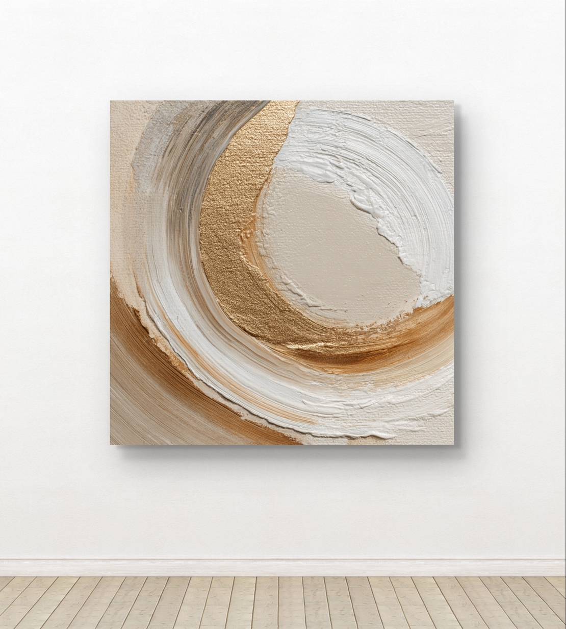 סחרור זהב – תמונת קנבס אבסטרקט יוקרתי בגווני בז׳ וזהב | CK5522