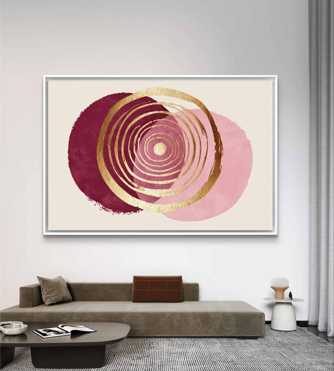 מעגלי זהב, בורדו וורוד – תמונת קנבס אבסטרקטית יוקרתית | CP4521