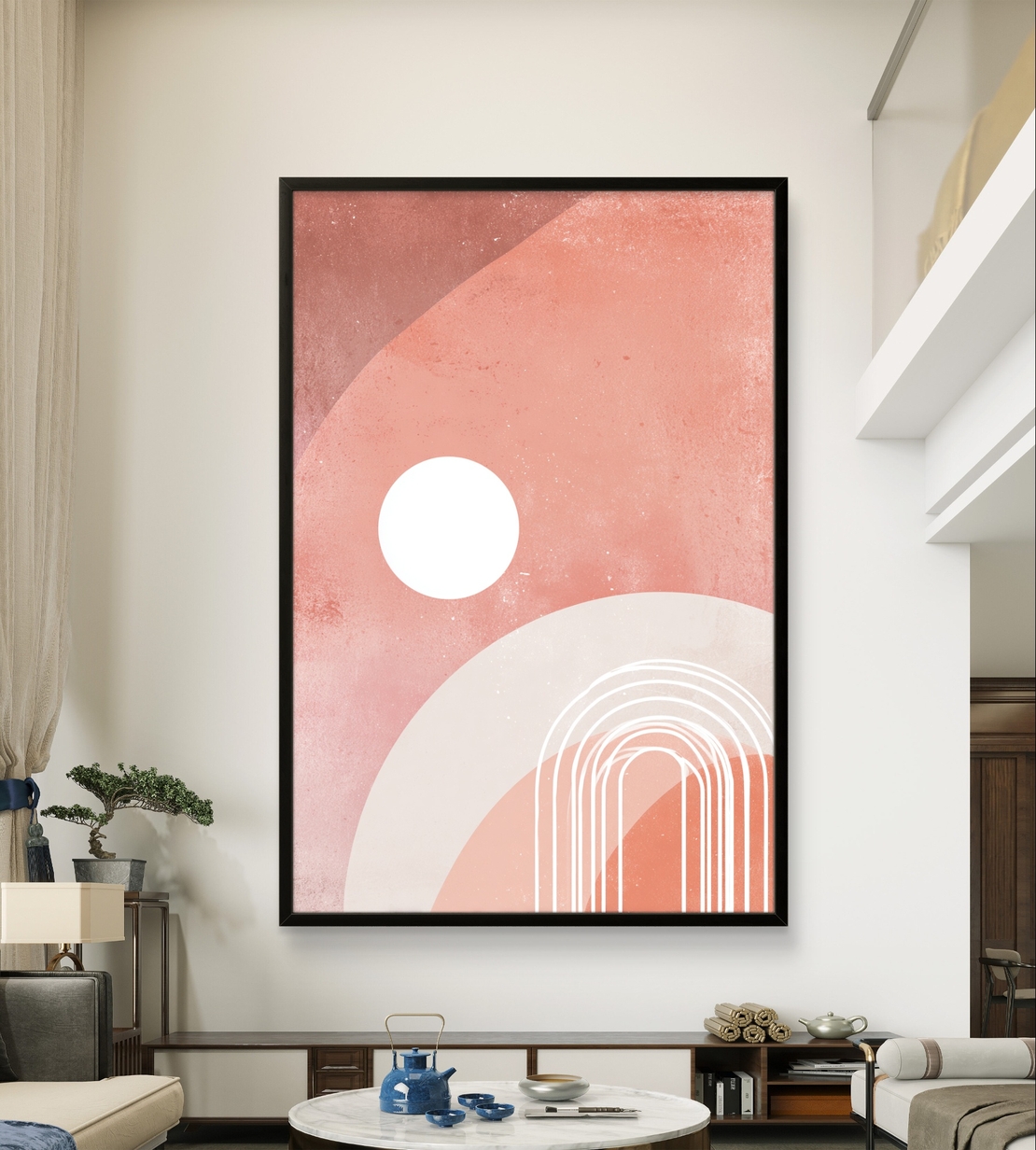 שמש פודרה – תמונת קנבס אבסטרקט גיאומטרית בגווני ורוד ושמנת | CR6542