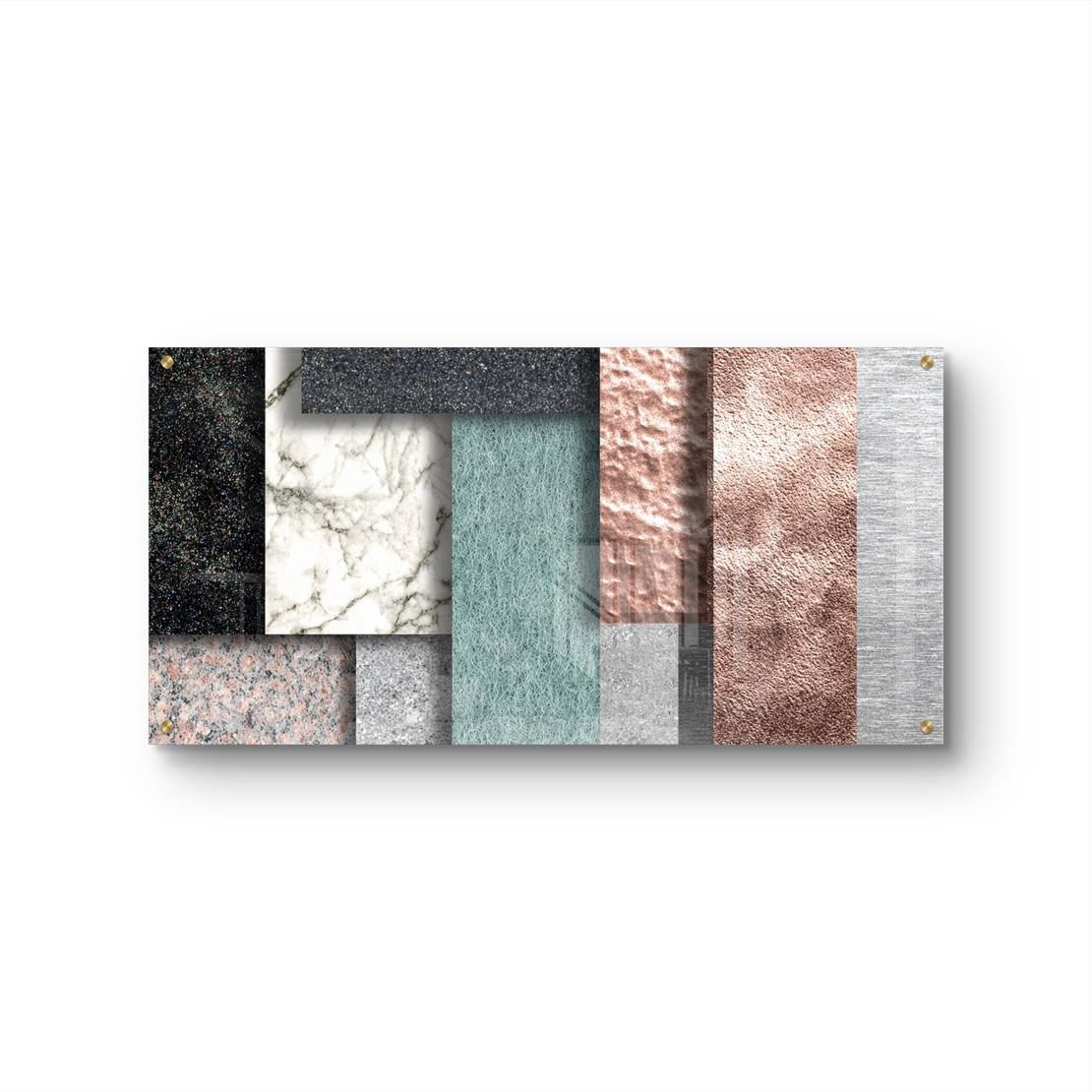 תמונת זכוכית לרוחב עם קומפוזיציה של שכבות טקסטורה בגוונים טבעיים ומודרניים