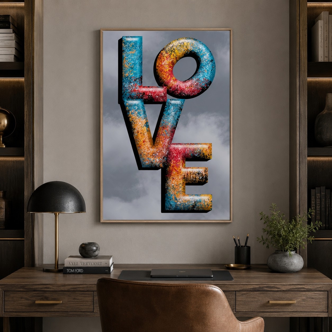 אהבה בתלת־ממד – תמונת קנבס LOVE צבעונית מודרנית | MA3453