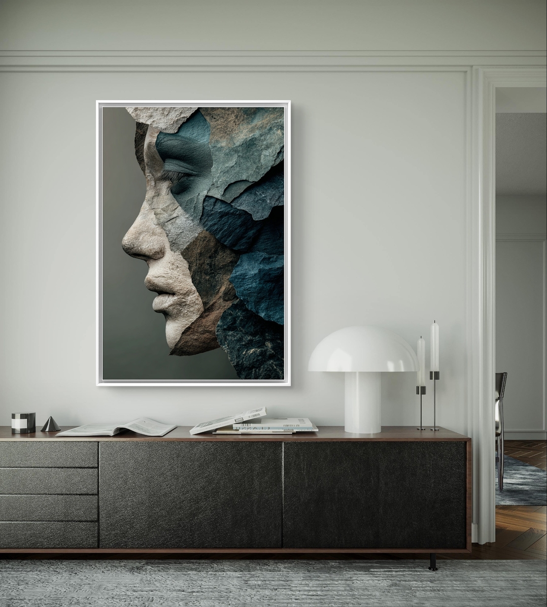 דיוקן סלעים בכחול ואפור – תמונת קנבס אמנותית דרמטית | DX5112
