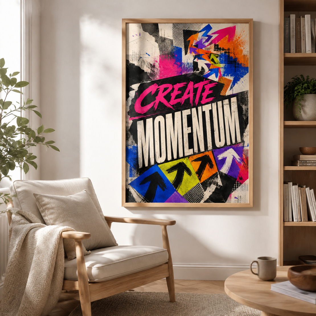תמונת קנבס השראה CREATE MOMENTUM בטיפוגרפיה צבעונית | דגם MT396
