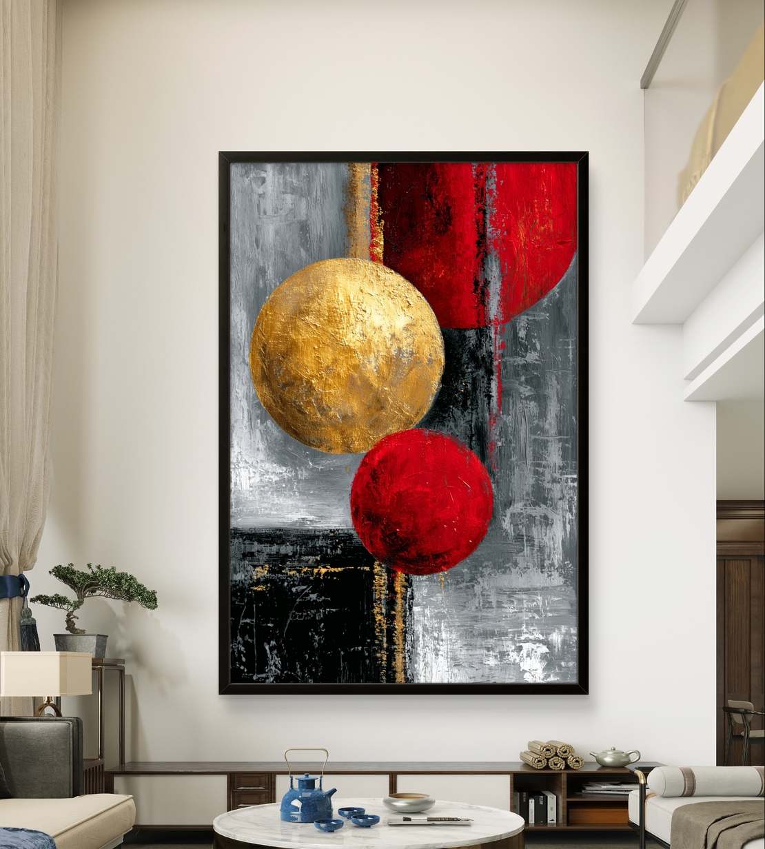 תמונת קנבס מודרנית יוקרתית בגווני זהב אדום ושחור