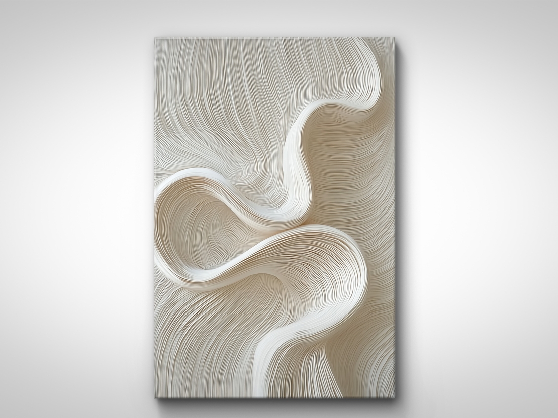 תמונת קנבס אבסטרקטית בגווני שמנת ובז’ עם קווים זורמים, עיצוב מינימליסטי מודרני מסדרת NEXTGEN BY BAR