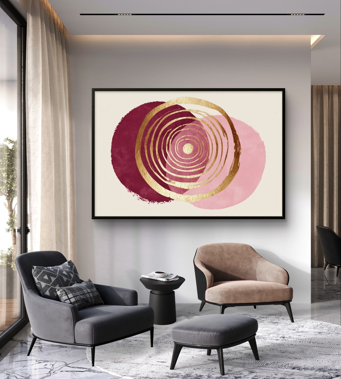 מעגלי זהב, בורדו וורוד – תמונת קנבס אבסטרקטית יוקרתית | CP4521