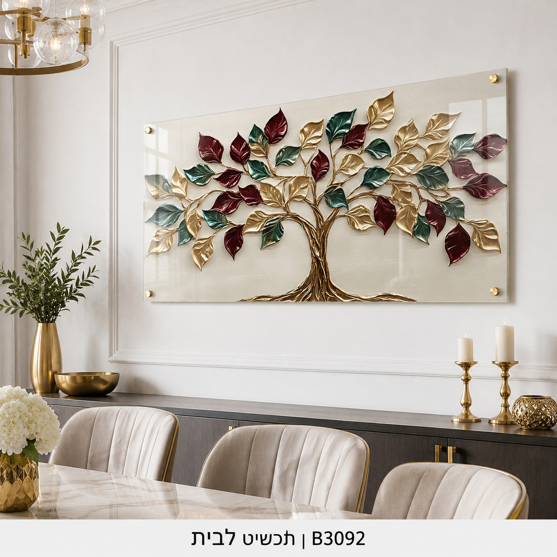 עץ השפע הצבעוני – תמונת זכוכית לרוחב לסלון | B3092