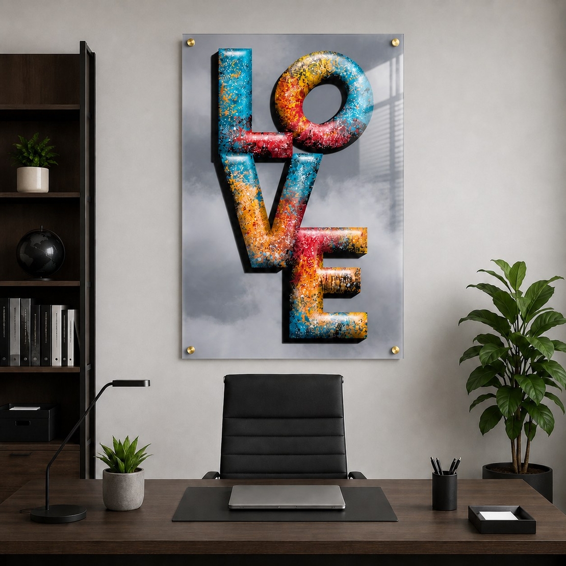 אהבה בתלת־ממד זכוכית – תמונת זכוכית LOVE צבעונית מודרנית | GT3453