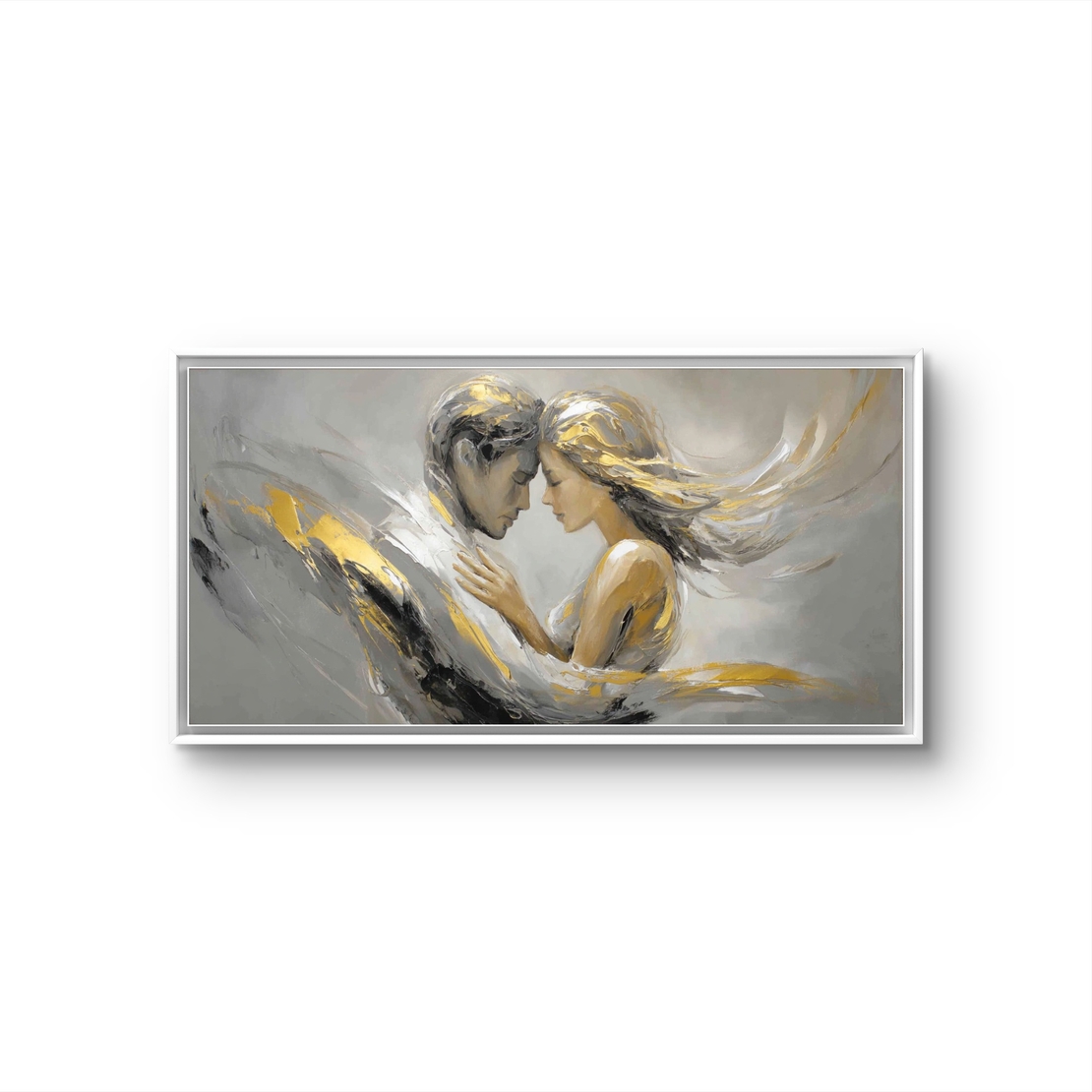 תמונת קיר רומנטית אלגנטית לחדר שינה עם זוג ונגיעות זהב על רקע ניטרלי