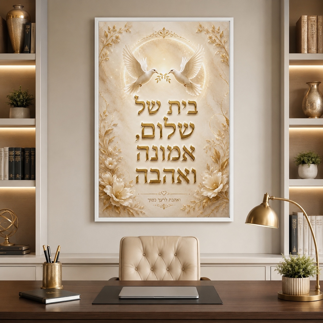 בית של שלום אמונה ואהבה – תמונת קנבס ברכה לבית | RB453