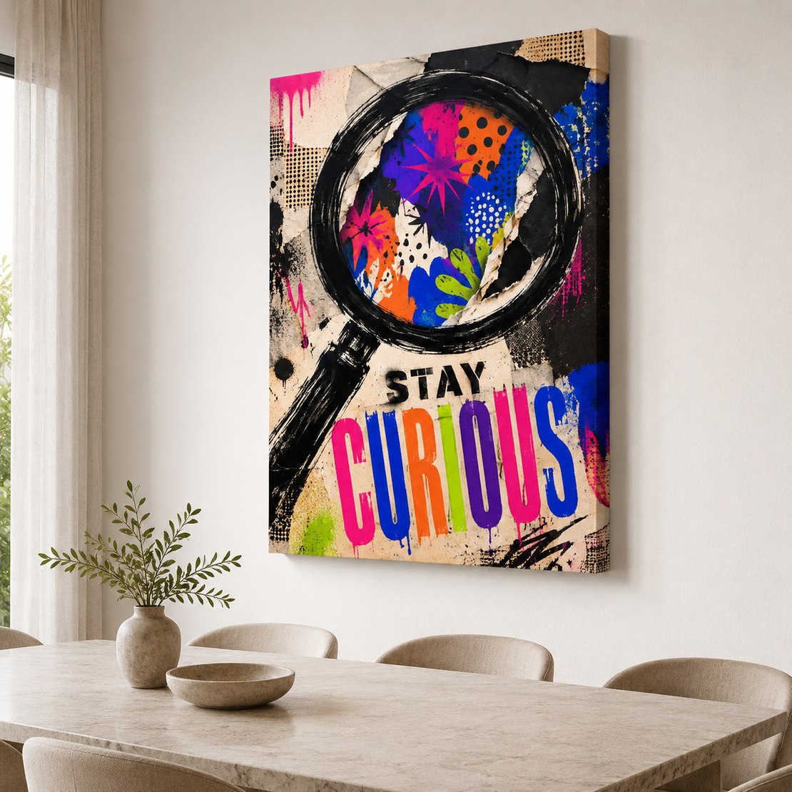 תמונת קנבס השראה STAY CURIOUS בעיצוב גרפיטי | דגם MT397