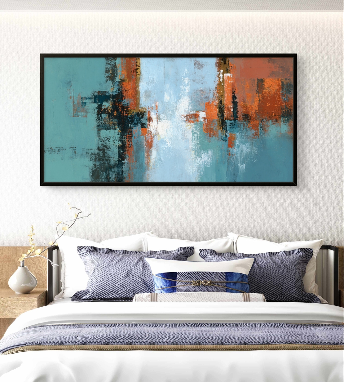 תכלת חלודה – תמונת קנבס אבסטרקט טורקיז וחלודה בסגנון מודרני | TF3453