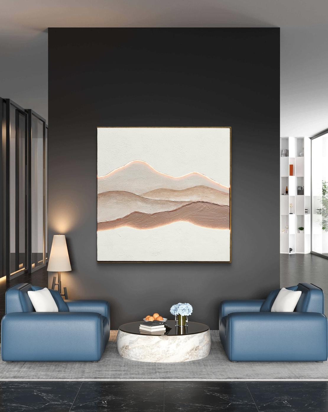 תמונת נוף אבסטרקטית מוארת עם שלט רחוק וסוללות – אמנות LED בגווני חול דגם LED1008-מידה 100-100 ס