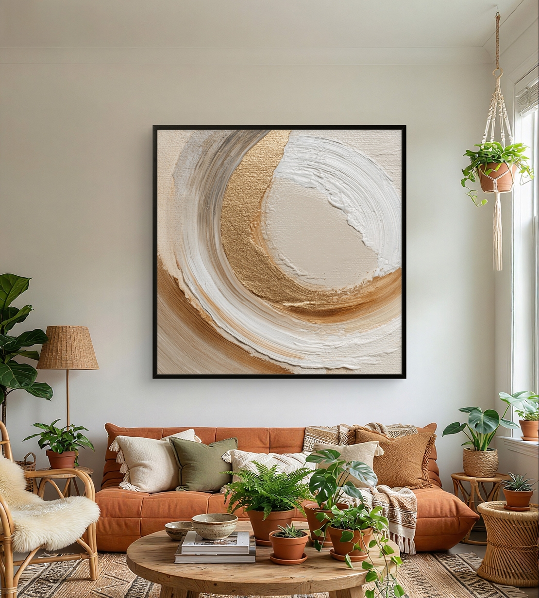 סחרור זהב – תמונת קנבס אבסטרקט יוקרתי בגווני בז׳ וזהב | CK5522