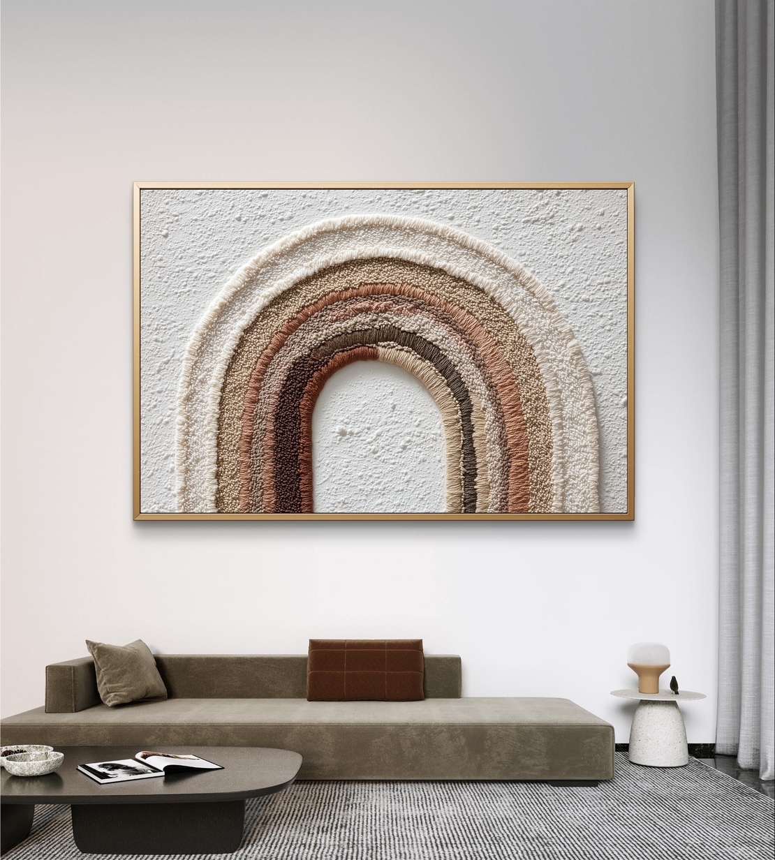 תמונת קנבס עם קשת מינימליסטית בגווני שמנת וחול בעיצוב רגוע