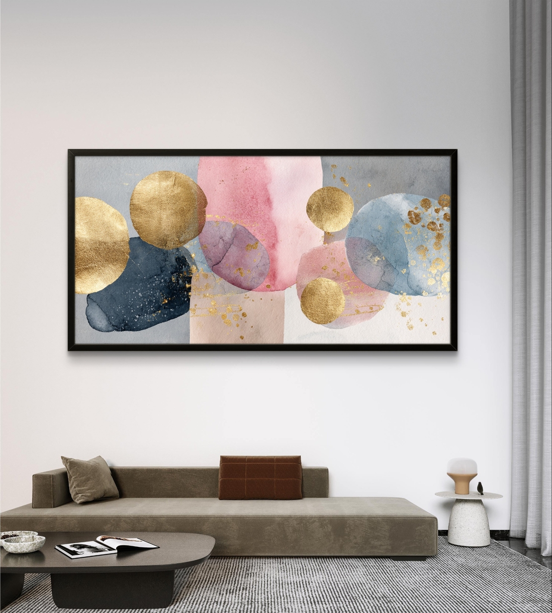 בועות זהב – תמונת קנבס אבסטרקט עיגולים בזהב, ורוד וכחול | CP3234