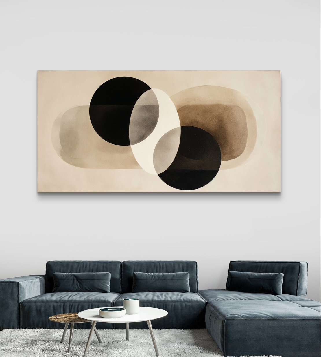 הרמוניה מינימליסטית – תמונת קנבס עיגולים בשחור ובז' | CY4514