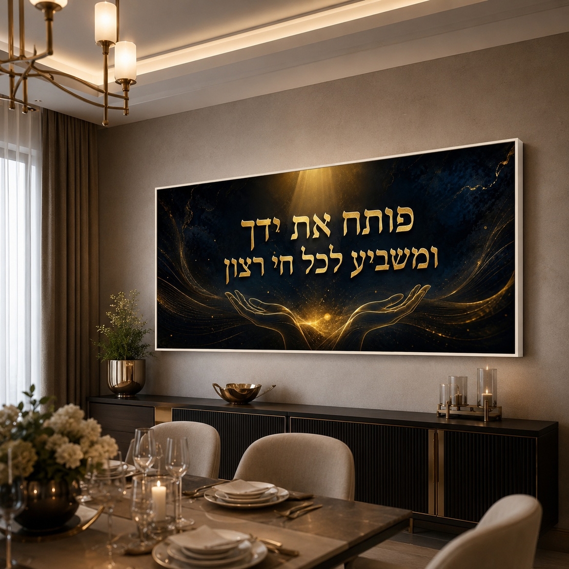 אור השפע שחור זהב – תמונת קנבס לרוחב פותח את ידך לסלון | RB4063