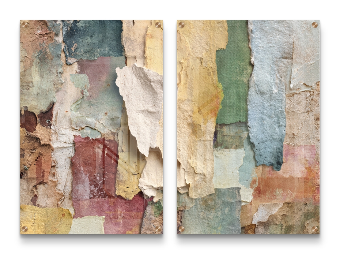 תמונת זכוכית זוגית אבסטרקטית עם שכבות צבע וטקסטורה טבעית בהדפסה חלקה