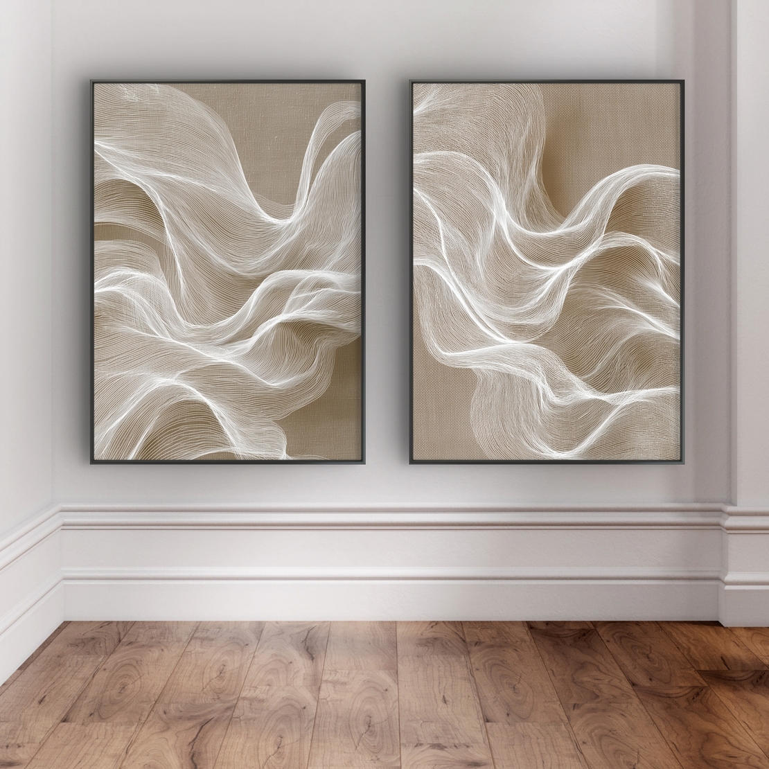 סט זוג קנבסים מודרניים בגוונים טבעיים עם קווים עדינים