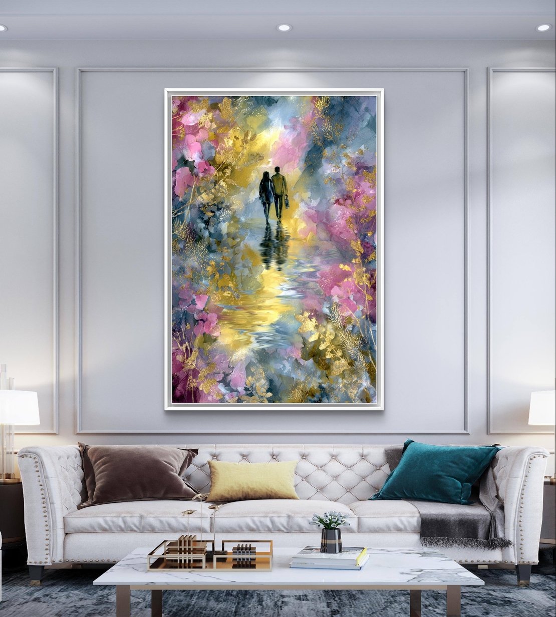 תמונת קנבס זוג הולך בשביל צבעוני