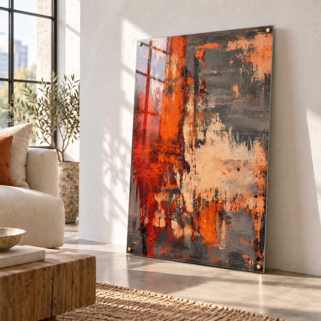 תמונת זכוכית אבסטרקט חלודה ופחם | דגם BG2082
