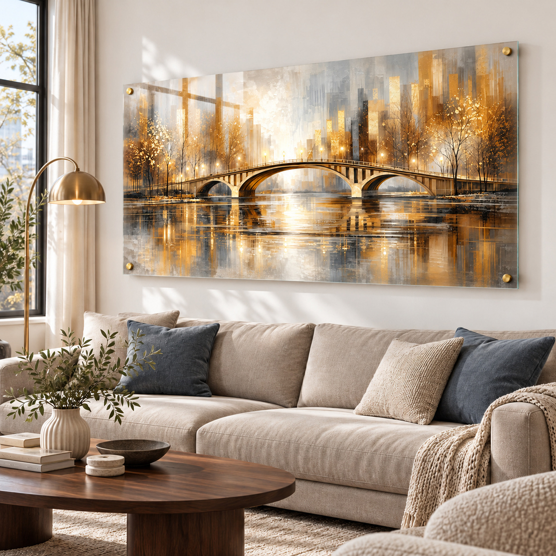 תמונת זכוכית גשר עירוני באור זהוב | דגם MG7504