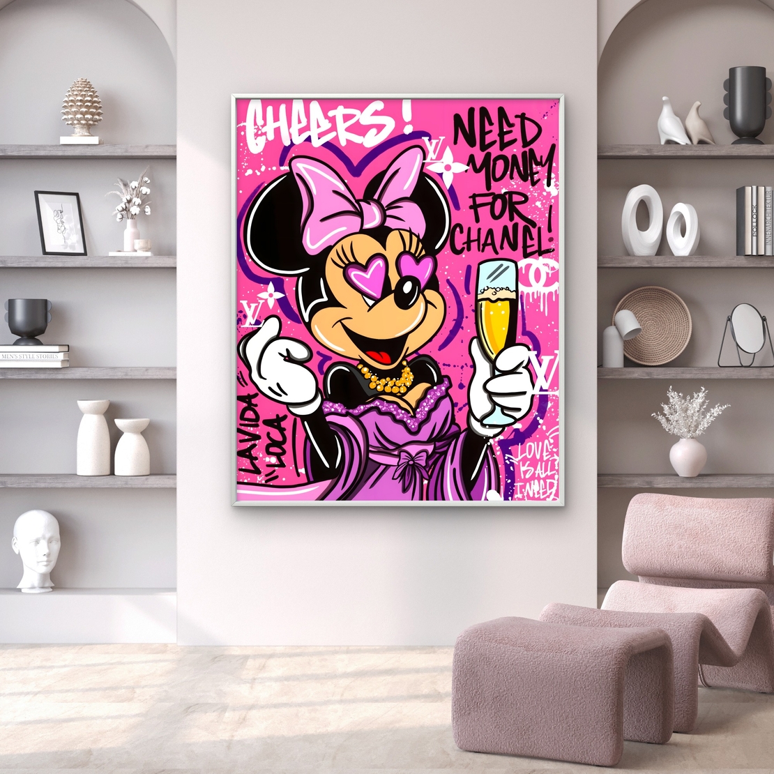 תמונת קנבס של מיני בעיצוב גרפיטי ורוד בסגנון מודרני – תכשיט לבית