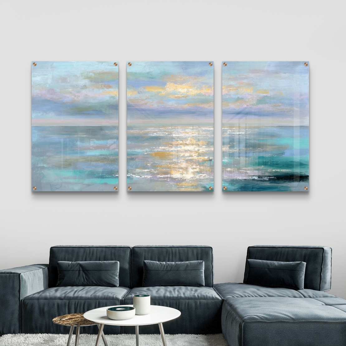 סט תמונות זכוכית יוקרתי בגווני תכלת וזהב