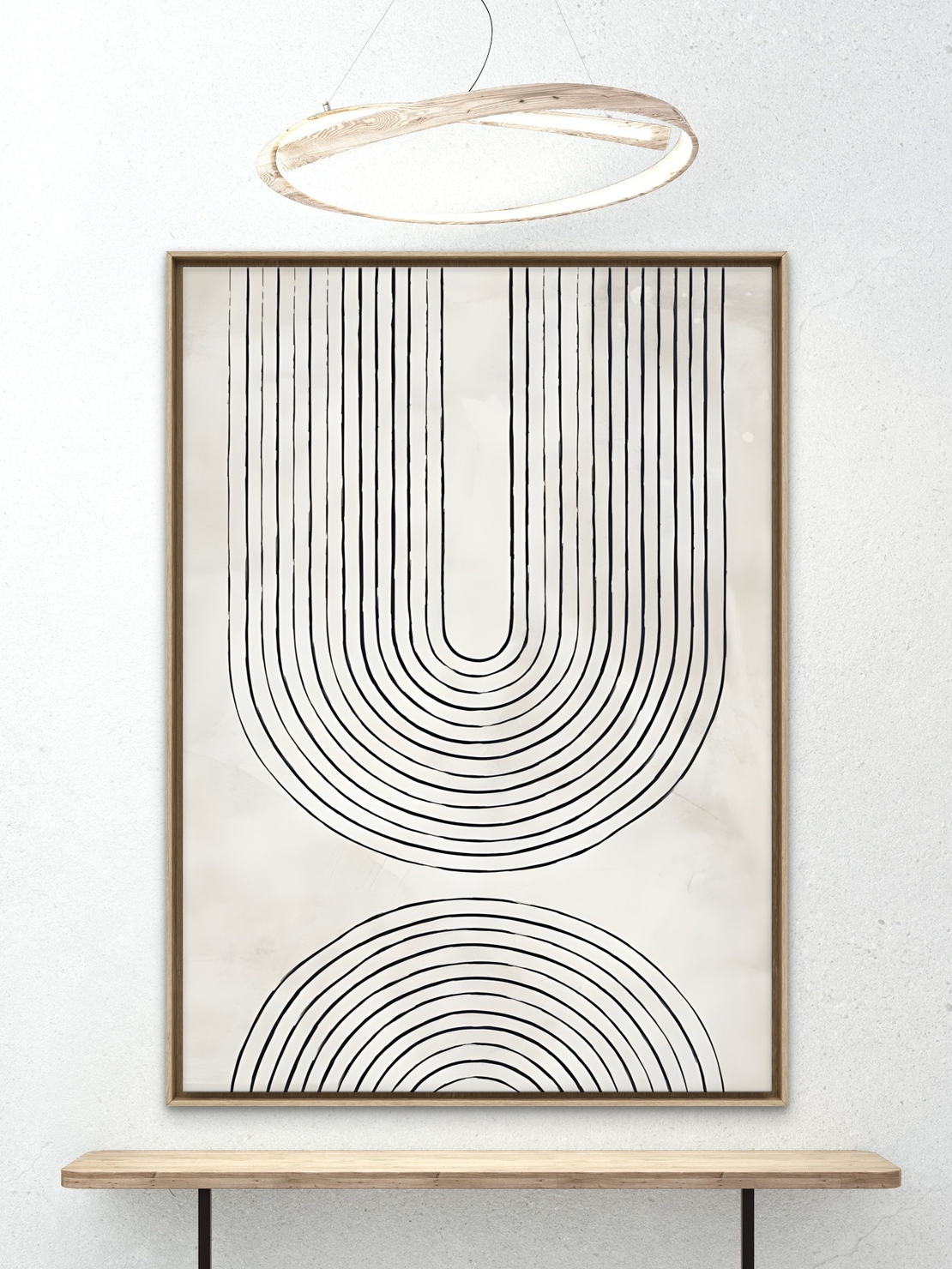 תמונת קנבס מינימליסטית עם קווים שחורים מעוגלים על רקע בהיר – NEXTGEN BY BAR