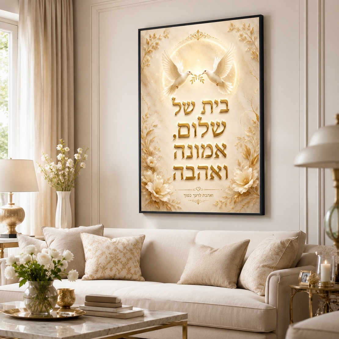 בית של שלום אמונה ואהבה – תמונת קנבס ברכה לבית | RB453