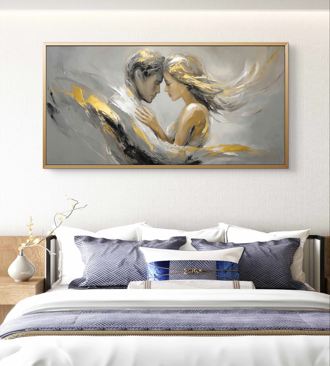 רגע של זהב – תמונת קנבס זוג רומנטי באפור וזהב בעיצוב אלגנטי | TF3452