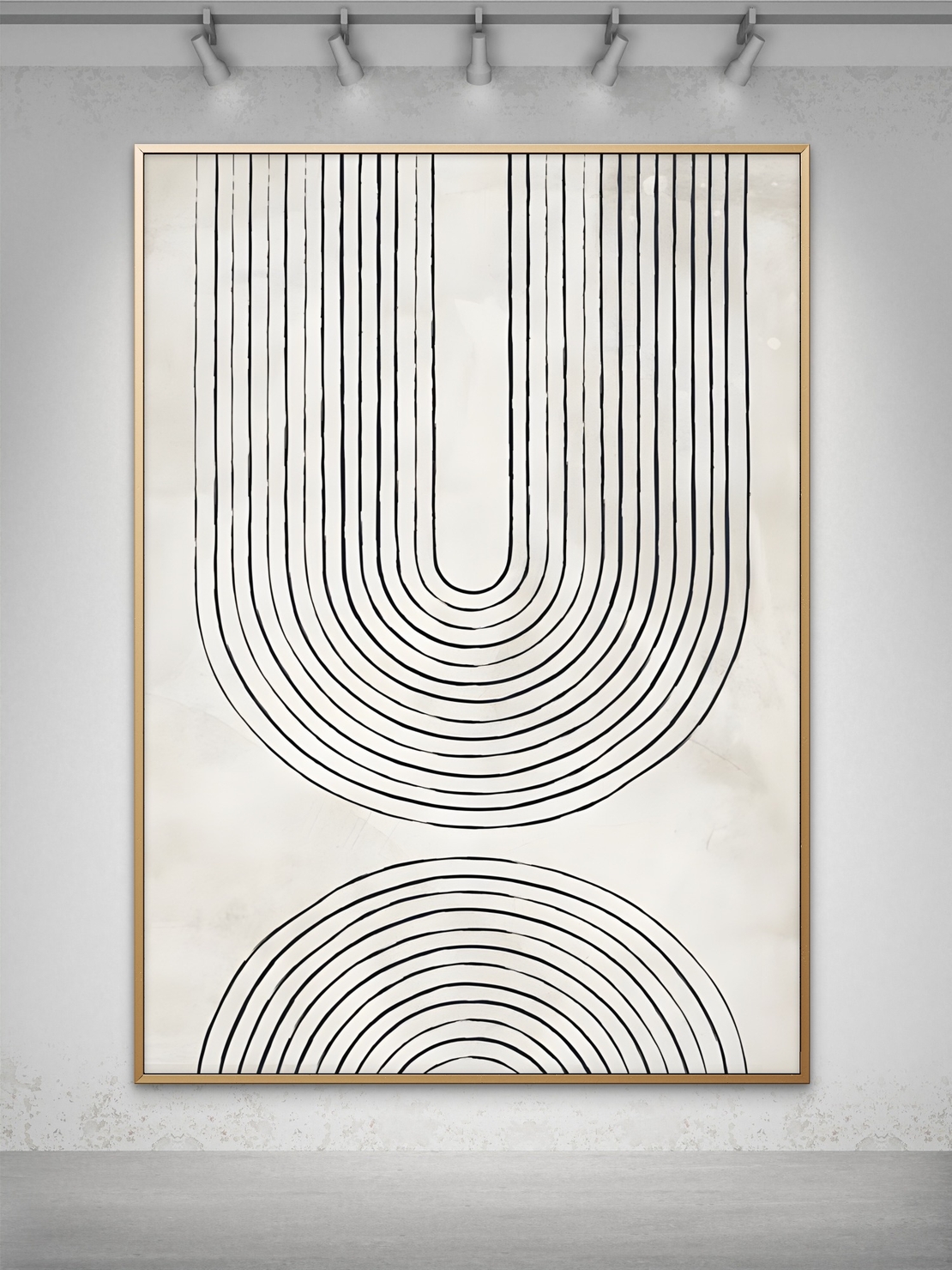 תמונת קנבס מינימליסטית עם קווים שחורים מעוגלים על רקע בהיר – NEXTGEN BY BAR