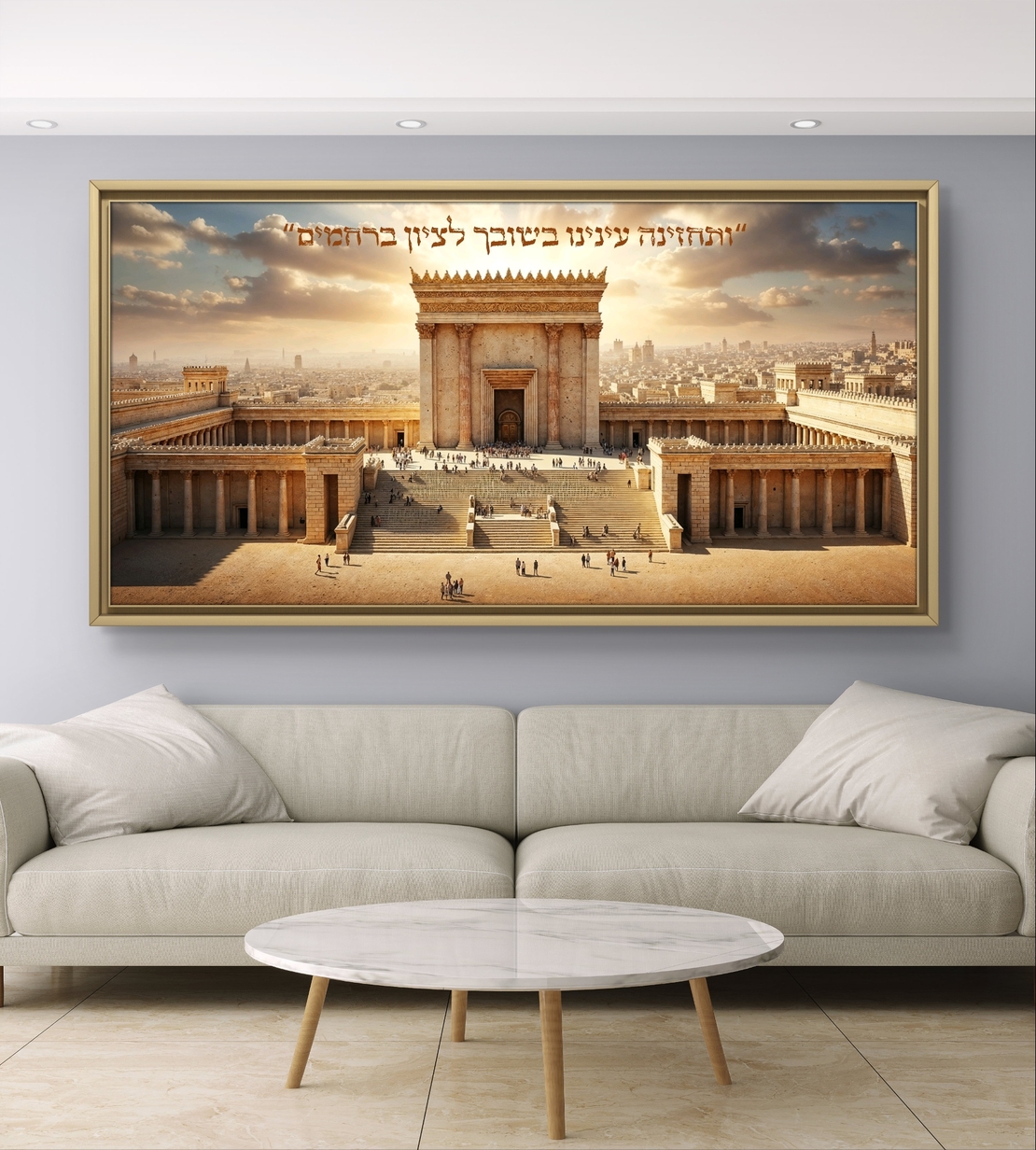 תמונת קנבס לרוחב של בית המקדש בירושלים עם כיתוב 